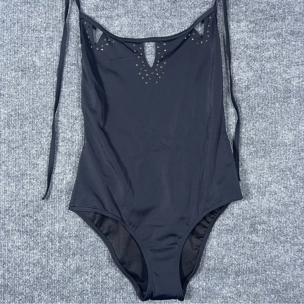 Victoria’s Secret Small NWOT Black‎ Cut Out Rhinestone Halter One Piece Swimsuit